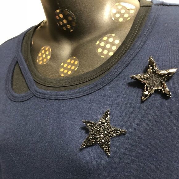 TIE Back Split top Cut Put Neck Top 2 embellished removable accent stars  NWT - Picture 3 of 14